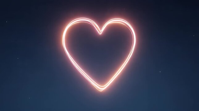 Glowing neon heart shape illustration on a dark blue background as a romantic symbol of love and passion for a Valentine's Day celebration card design