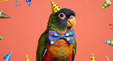 Obraz premium Tropical Revelry - Parrot in Party Attire for Festive & Tropical Branding AI-Generated