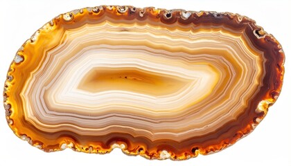 Cross-section of a banded stone with concentric layers and varying hues