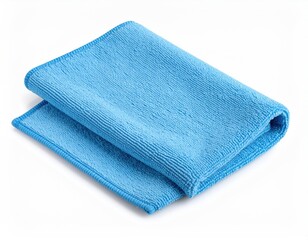 Blue microfiber cloth, folded neatly, against a plain white background