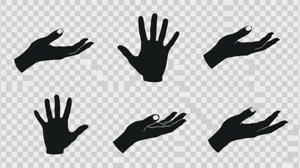 Obraz premium Set of Black Hand Silhouettes Isolated on Transparent Background.
