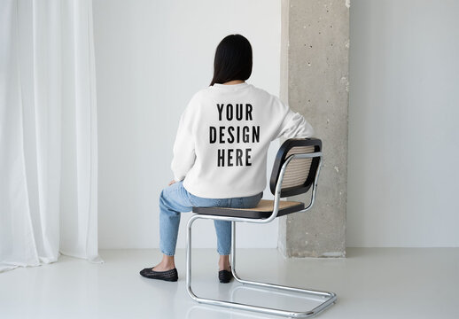 Mockup Of Woman Wearing Customized Sweatshirt, Rear View