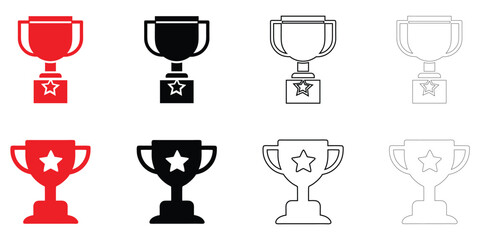 trophy champion cup icon vector, award winner cup symbol vector, silhouette and line art illustration