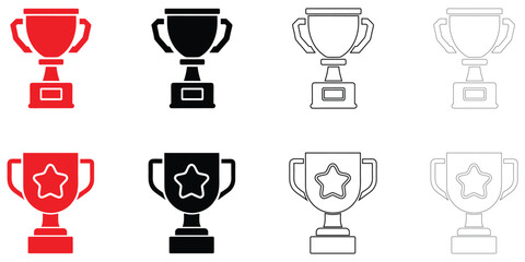 trophy champion cup icon vector, award winner cup symbol vector, silhouette and line art illustration