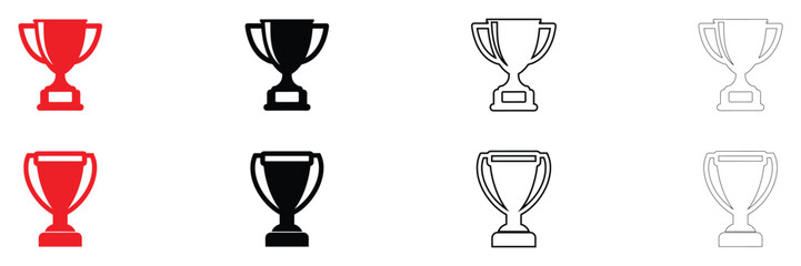 trophy champion cup icon vector, award winner cup symbol vector, silhouette and line art illustration