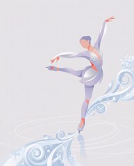 Obraz premium Figure Skater in Elegant Pose with Abstract Ice Patterns, Vector Art for Performance Editorial
