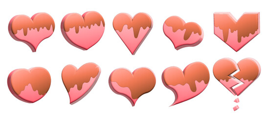 3Dハートチョコレートアイコンセット バレンタインデー・愛など