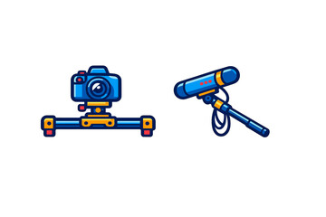 Professional video camera on dolly slider rig with shotgun microphone on boom pole © PAPA STOCK