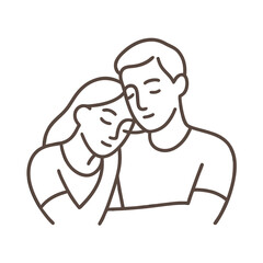 Tender Couple Leaning Together, Minimal Line Love Illustration