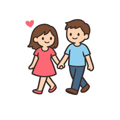 Happy Couple Walking Together, Romantic Relationship Illustration