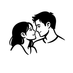 Line Art Romantic Couple Kissing, Minimal Love Illustration