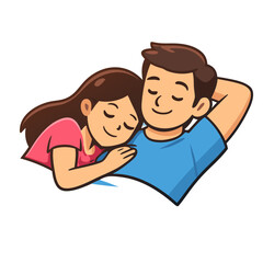 Relaxed Couple Lying Together, Cozy Love Illustration