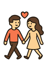 Couple Walking Hand in Hand, Romantic Relationship Illustration