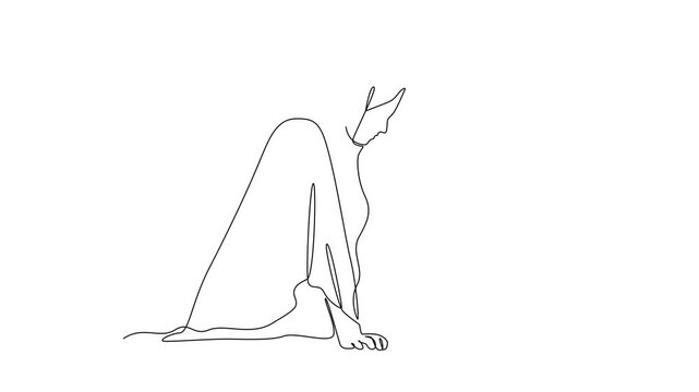 Mother Teaching Quran. Activity in Ramdhan Concept. Single line draw design Video 4k. Footage graphic illustration