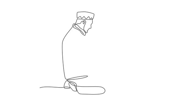 Night Quran Study. Activity in Ramdhan Concept. Single line draw design Video 4k. Footage graphic illustration