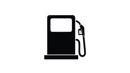 A black silhouette of a gas pump with a hose and nozzle is depicted against a white background.