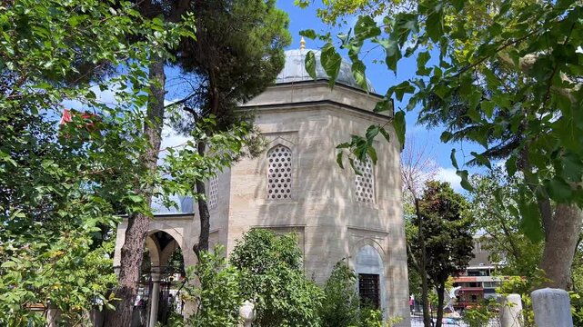 Istanbul, August 9, 2024: The mausoleum of Roksolana (H&uuml;rrem Sultan) is located on the territory of the S&uuml;leymaniye Mosque complex, in the historic district of Fatih. 4K