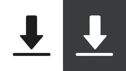 Two simple download icons, one black and one white, are displayed side-by-side on a split background.