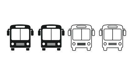 Four stylized bus icons arranged in a row on a white background.