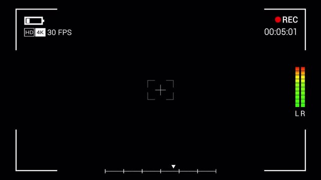 Camera Screen Recording HUD Square Overlay Alpha Channel White Corner Frame Audio Level Meter Gyro Level Indicator Rec Dot Timer Battery Icon HD 4K Transparent Background