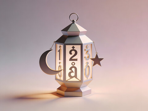 minimalist symbolic lantern: geometric form, soft internal glow, and numeric detail suggesting a countdown, anniversary, or spiritual milestone (e.g., 128 years of heritage, 128 rak&rsquo;ahs, or poetic num