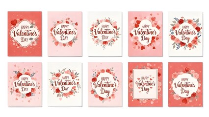 Valentine's day greeting cards collection with floral designs and heartfelt messages