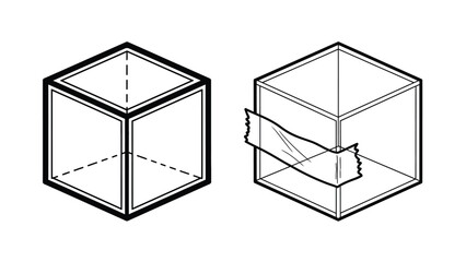 Two cubes are depicted with one showing a piece of tape wrapped around it.