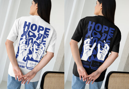 Mockup Of Woman Wearing Customized T-Shirt, Rear View