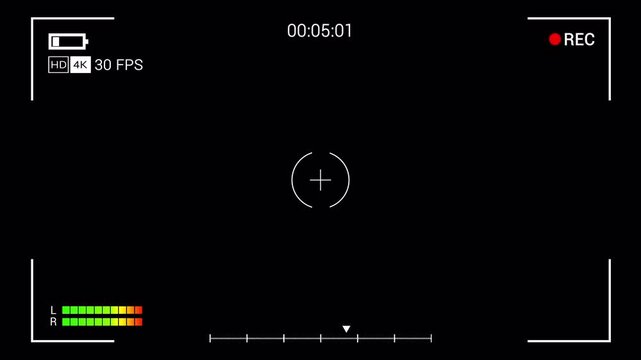 Camera DSLR Viewfinder HUD Square Recording Overlay Alpha Channel White Frame Circular Focus Audio Level Gyro Indicator Rec Dot Timer 4K Transparent Background