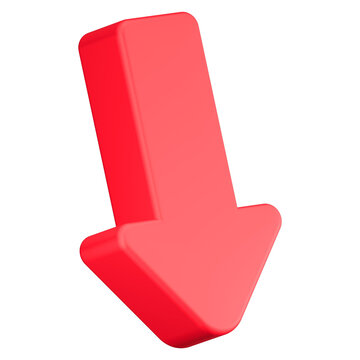 down arrow icon 3d render red color