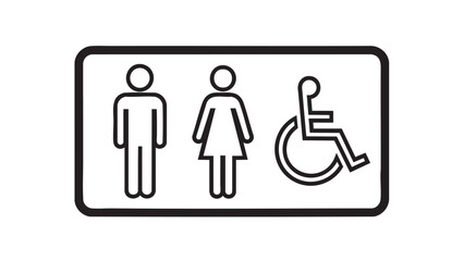Accessible restroom sign with male female and wheelchair symbols