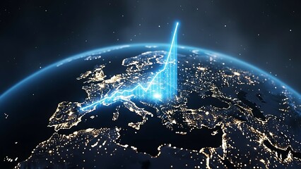 Global Growth Chart Rising Over Europe on Earth at Night