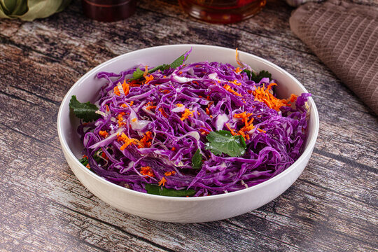 Salad with fresh pirple cabbage and carrot