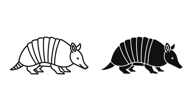 Two distinct armadillo icons are presented side by side featuring a simple outline version and a solid black silhouette version for design versatility.