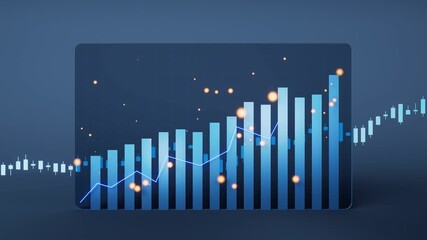 Dynamic bar chart showing financial growth with glowing particles and line graph - Powered by Adobe