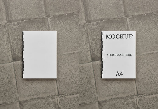 Mockup Of A4 Spiral Bound Magazine With Customizable Front Cover