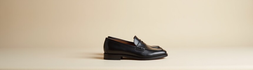 Pair of black shoes on a white surface