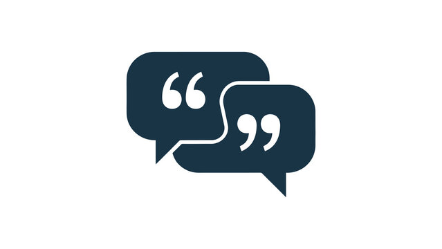 Two overlapping speech bubbles with quotation marks, representing conversation and communication.
