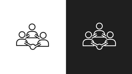 Stylized icons depict a small group of people connecting and collaborating together.