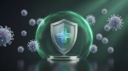 Medical Shield Inside Protective Glass Dome Bubble Against Virus