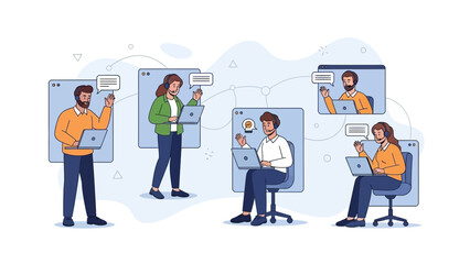 Naklejka premium Remote Team Collaboration: Diverse People Connecting Online for Business