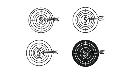 Four targets with arrows and dollar signs represent financial goals.