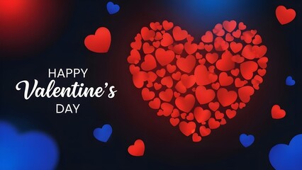 Happy valentine's day wishes with red hearts on black background