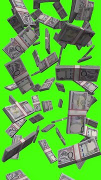Vertical Nepalese Rupee bills falling on chromakey, NPR finance animation
