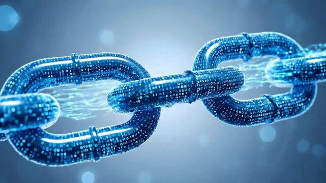 Digital blockchain concept with interconnected nodes forming a secure network connection.