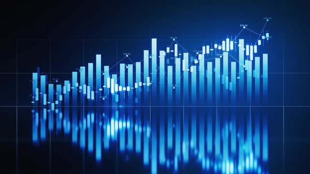 Abstract digital finance graph with rising blue bar chart animation