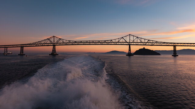 Richmond-San Rafael Bridge and San Francisco Skyline at Sunset