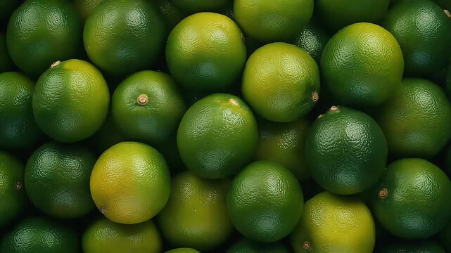 Full-frame cinematic shot of fresh whole limes with vibrant green color, natural citrus texture, soft studio lighting, refreshing tropical fruit background, clean modern food concept.