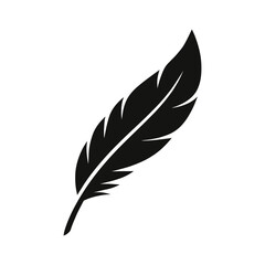 Fototapeta premium Silhouette of a single black feather on white background