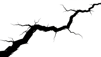Abstract black jagged line art crack on a clean white background.